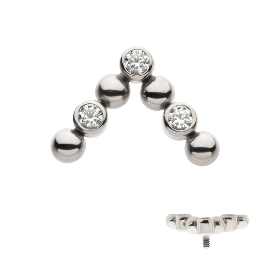 Titanium Internally Threaded Beads & Bezel Set Round CZ Cluster Chevron Top