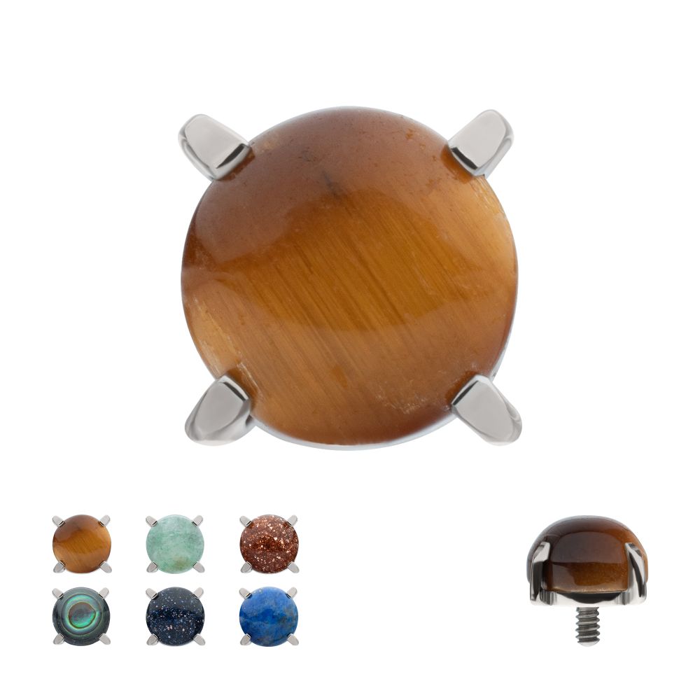 Titanium Internally Threaded 4-Prong Round Natural Stone Top