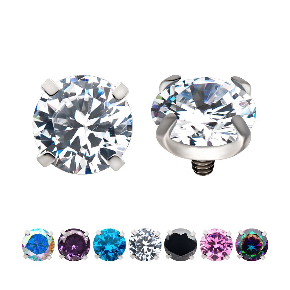 14g Low Profile Titanium Internally Threaded with Prong Set Round 3A/5A CZ Top