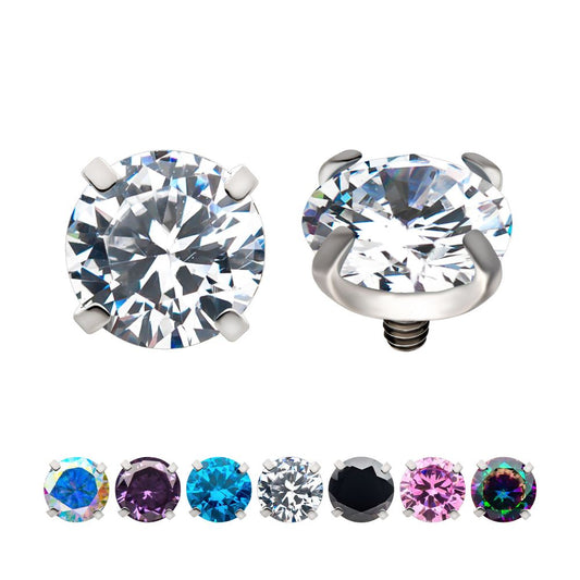 14g Low Profile Titanium Internally Threaded with Prong Set Round 3A/5A CZ Top