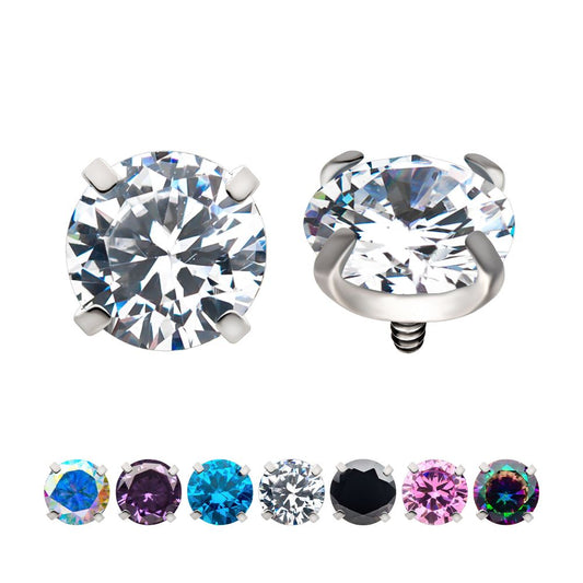 16g Low Profile Titanium Internally Threaded with Prong Set Round 3A/5A CZ Top