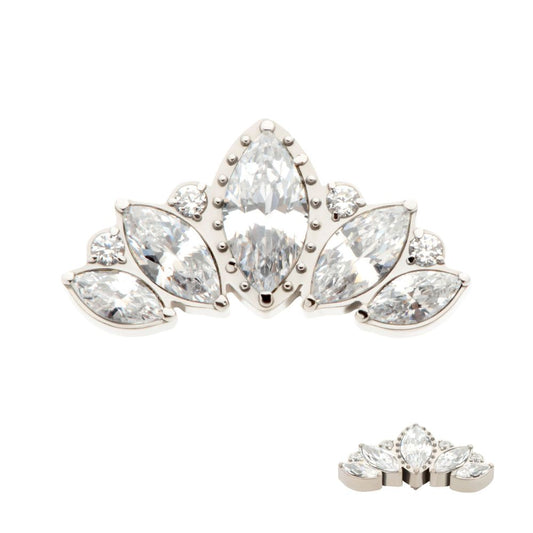 Titanium Internally Threaded Round & Marquise CZ Cluster Fan Shape Top