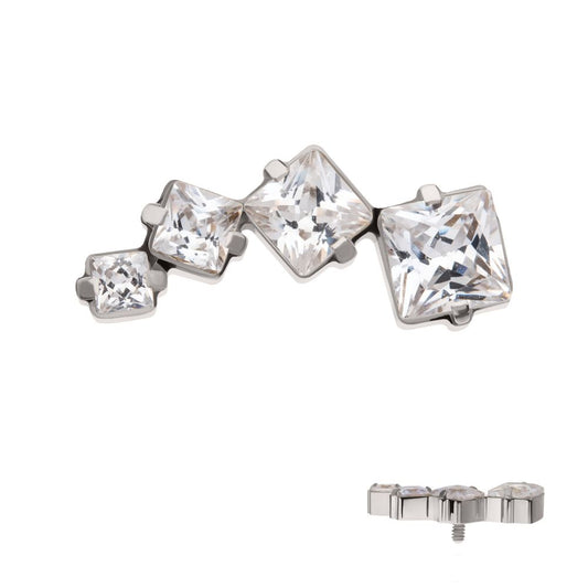 Titanium Internally Threaded Prong Set Princess Cut Gem Staggered 4-Cluster Top