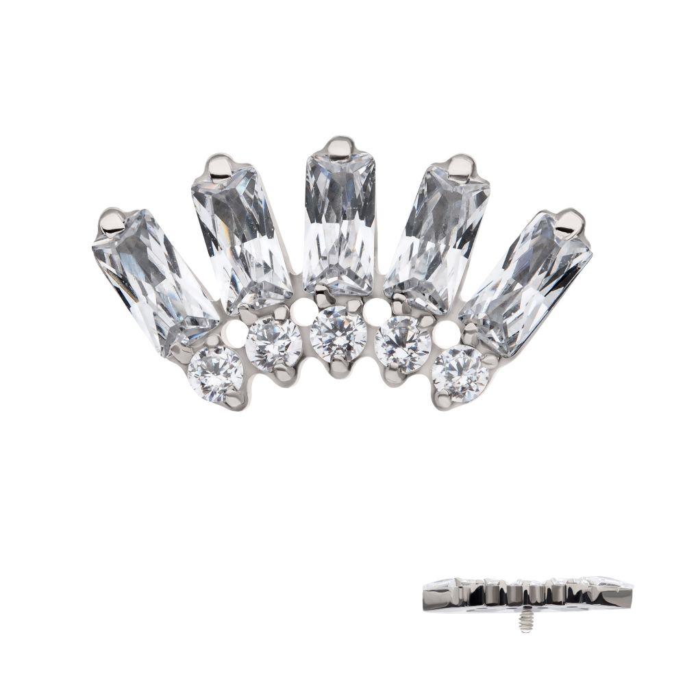 Titanium Internally Threaded Prong Set Baguette & Round Gem Fan Shape 5-Cluster Top