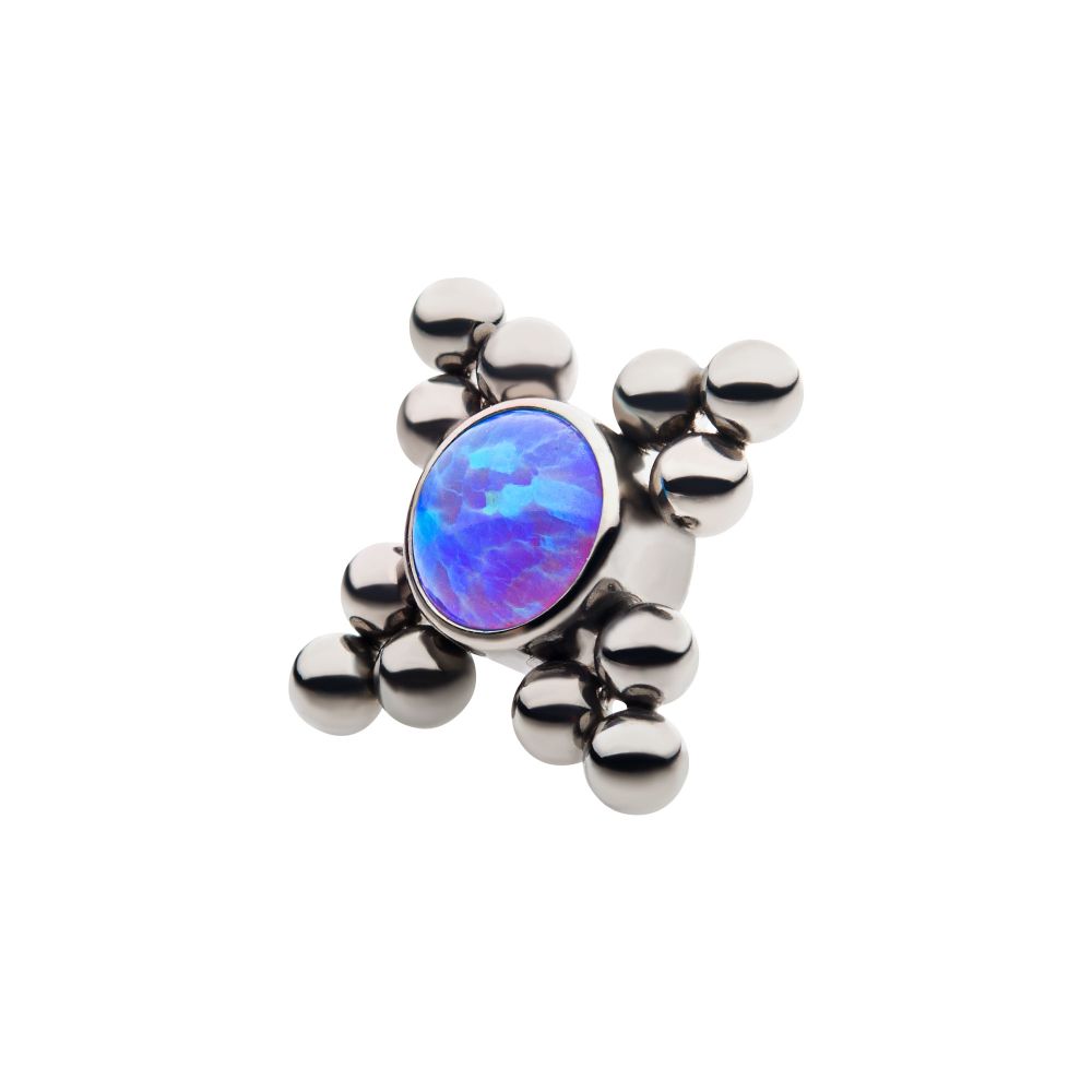 Titanium Internally Threaded 12-Bead Bezel Round Opal/CZ Cluster Top