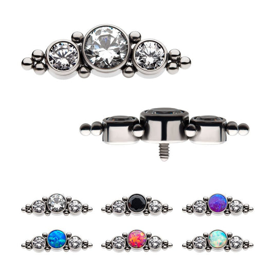 Titanium Internally Threaded 3-Bezel Set Synthetic Opal/AAA Gem/Swarovski Zirconia & Beads Cluster Top