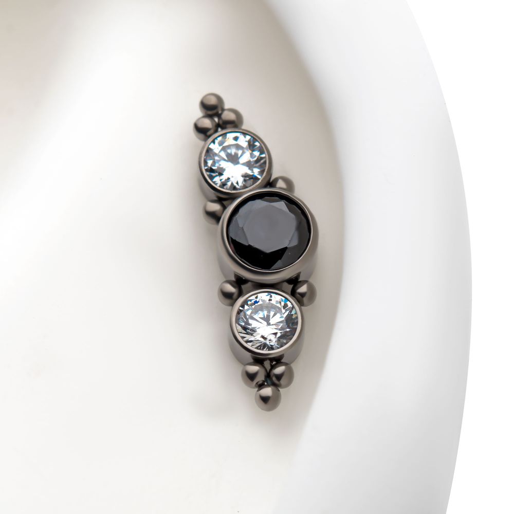 Titanium Internally Threaded 3-Bezel Set Synthetic Opal/AAA Gem/Swarovski Zirconia & Beads Cluster Top
