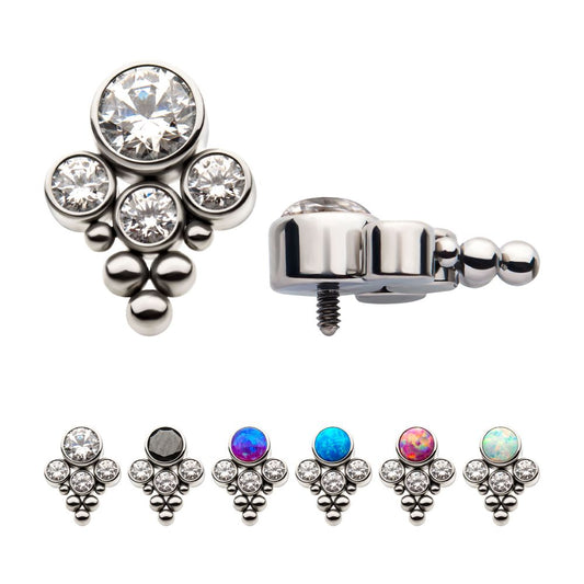 16G Titanium Internally Threaded with 4 Bezel Set Synthetic Opal/Swarovski Zirconia/AAA CZ and Beads Top