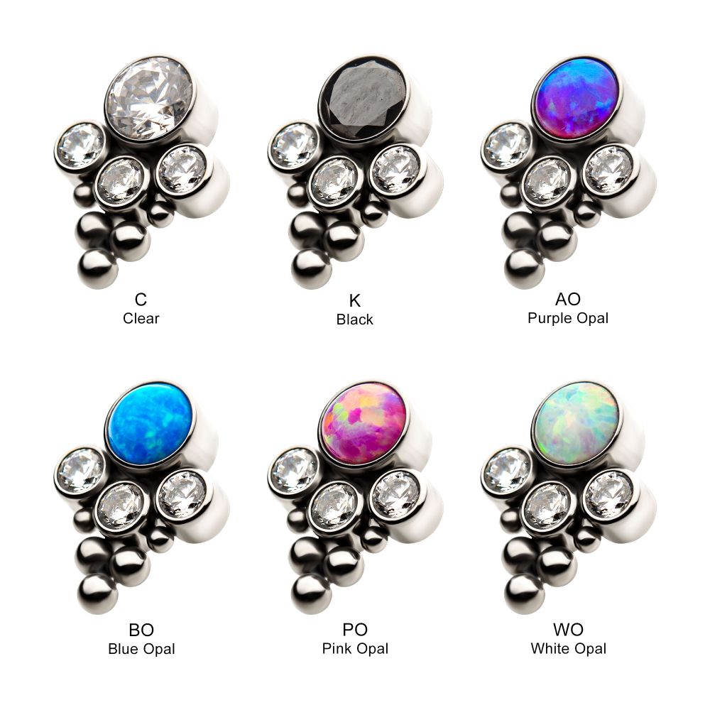 16G Titanium Internally Threaded with 4 Bezel Set Synthetic Opal/Swarovski Zirconia/AAA CZ and Beads Top