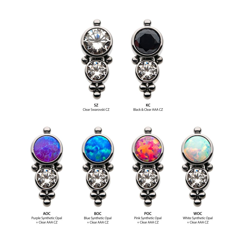 Titanium Internally Threaded 2-Bezel Set Synthetic Opal/AAA Gem/Swarovski Zirconia & Beads Cluster Top