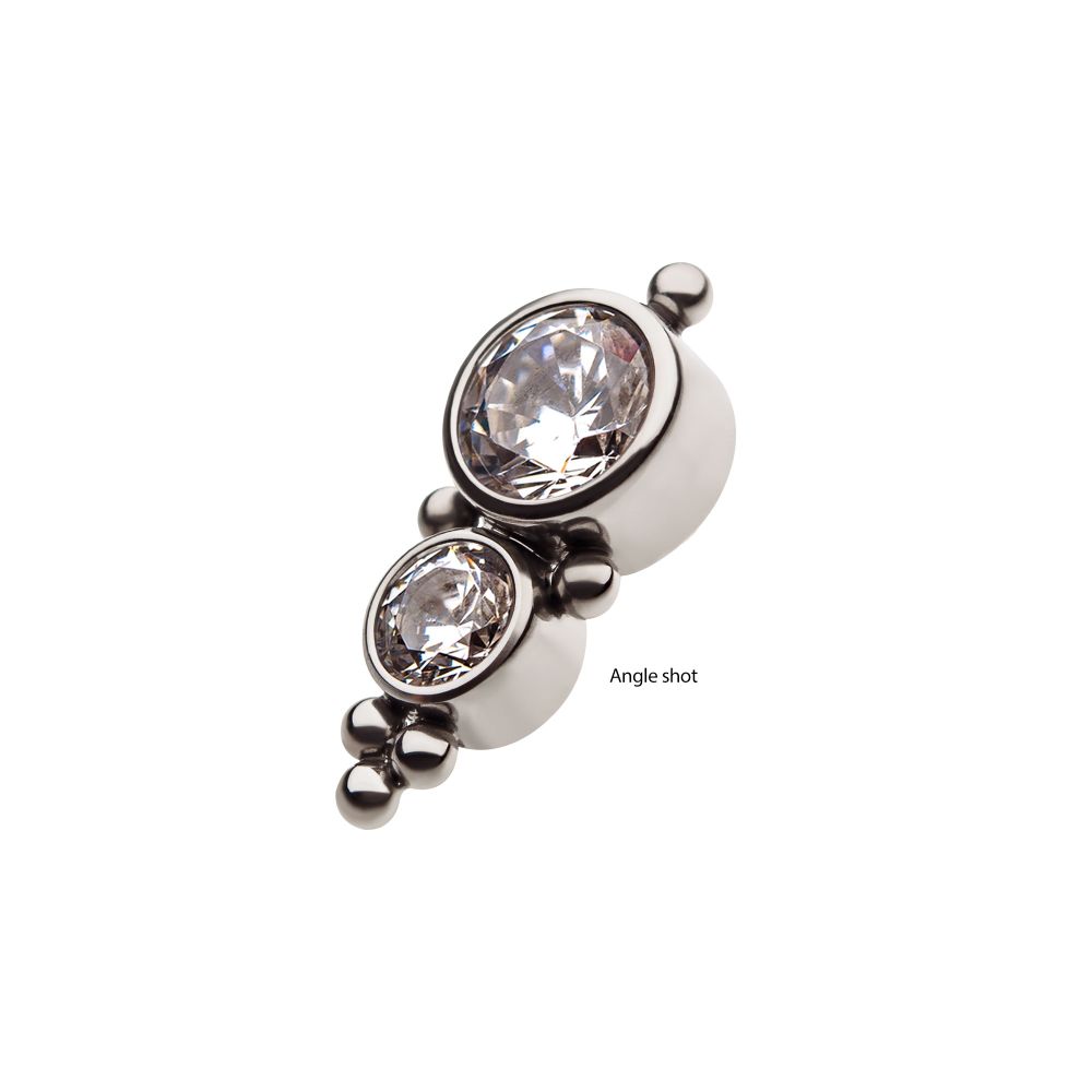 Titanium Internally Threaded 2-Bezel Set Synthetic Opal/AAA Gem/Swarovski Zirconia & Beads Cluster Top