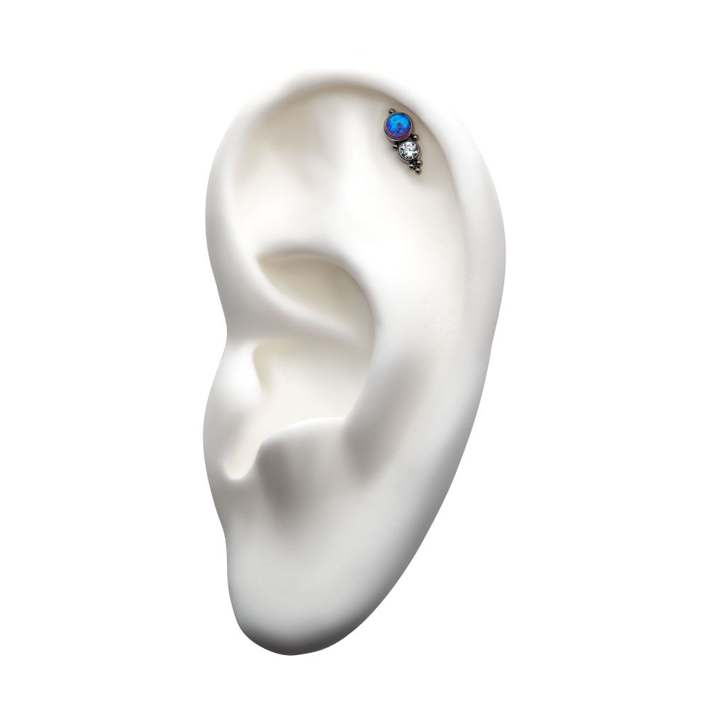 Titanium Internally Threaded 2-Bezel Set Synthetic Opal/AAA Gem/Swarovski Zirconia & Beads Cluster Top