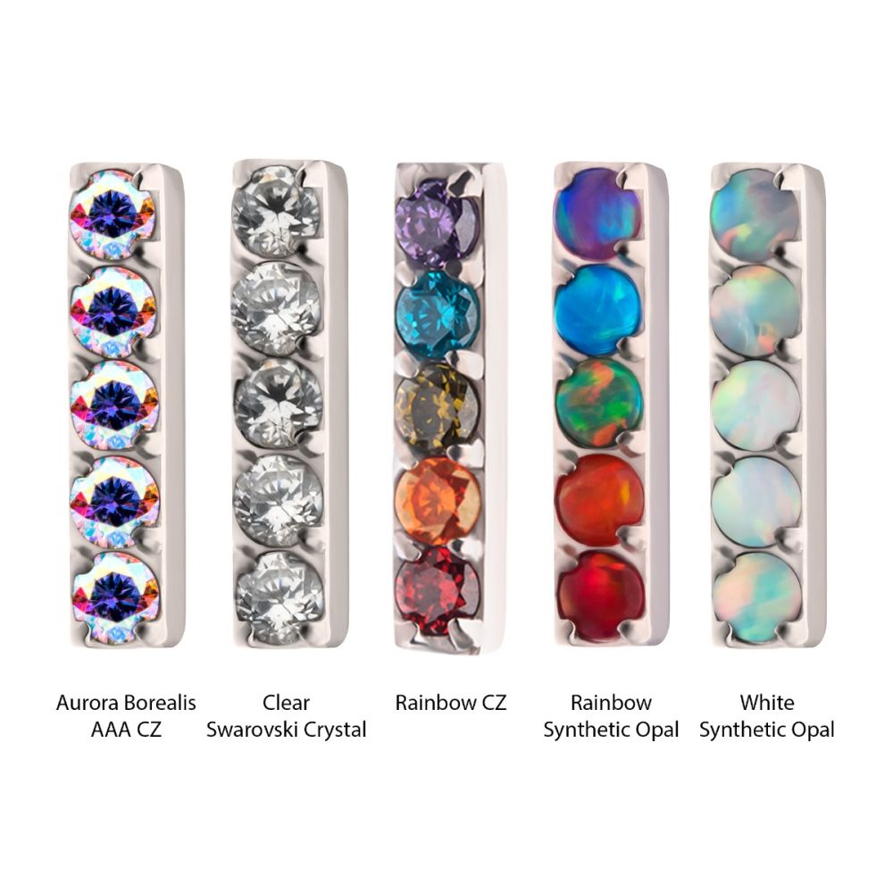 Titanium Internally Threaded Prong Set Crystal/CZ/Opal 5-Cluster Bar Top
