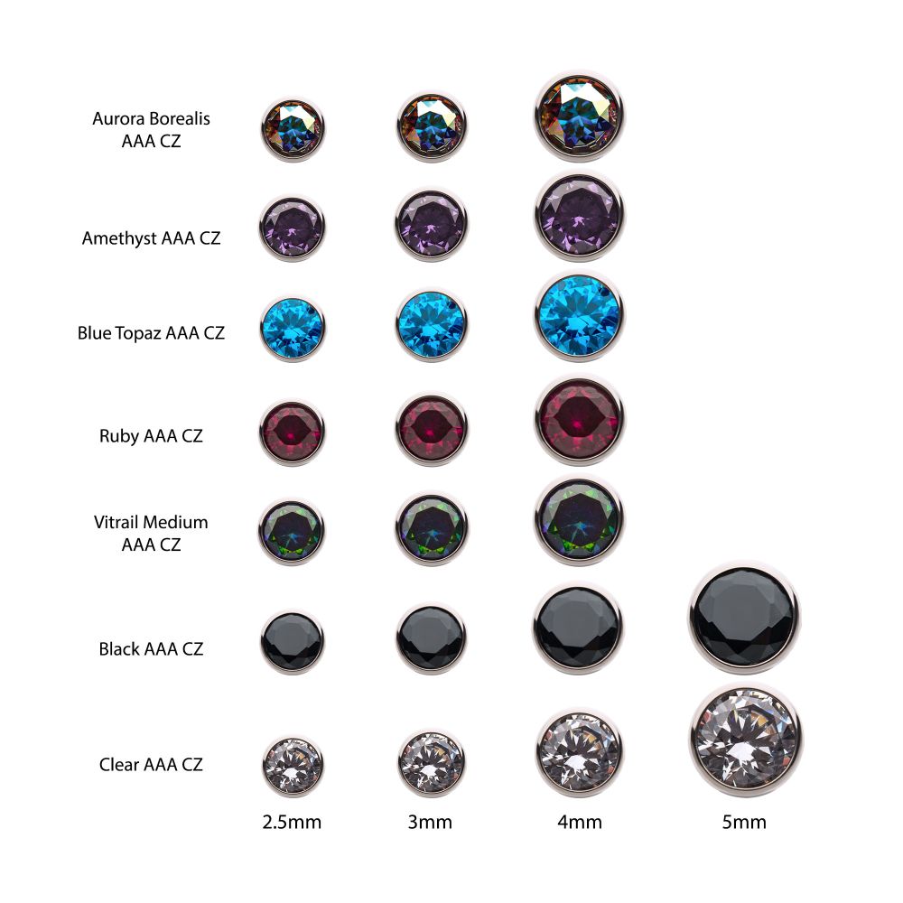 16g Titanium Internally Threaded with Bezel Set AAA CZ Top