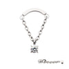 Titanium Internally Threaded Curved Bar Top with Dangle Chain & Prong Set Round AAA CZ