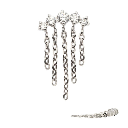 Titanium Internally Threaded 5-Cluster Round AAA CZ Top with 5 Dangle Chains