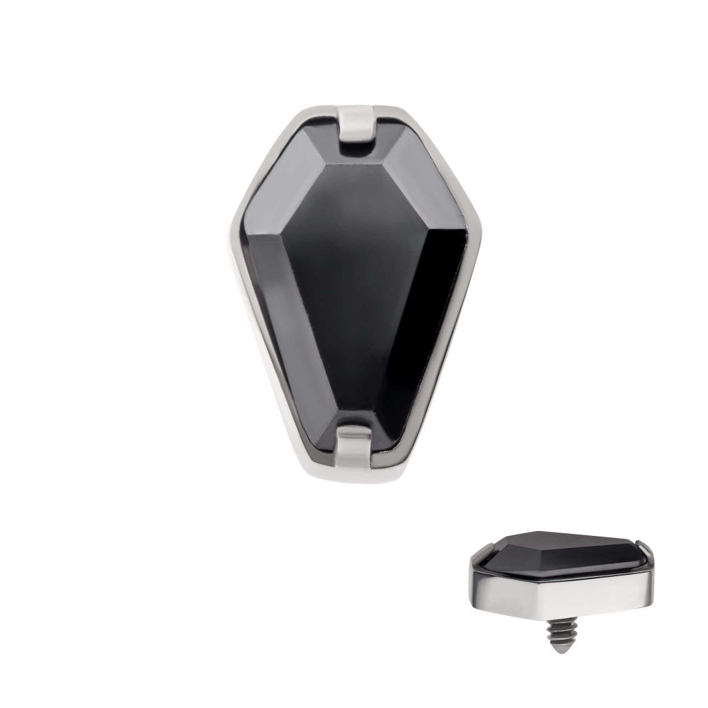 Titanium Internally Threaded with Prong Set Black CZ Coffin Top