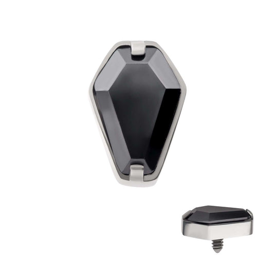 Titanium Internally Threaded with Prong Set Black CZ Coffin Top