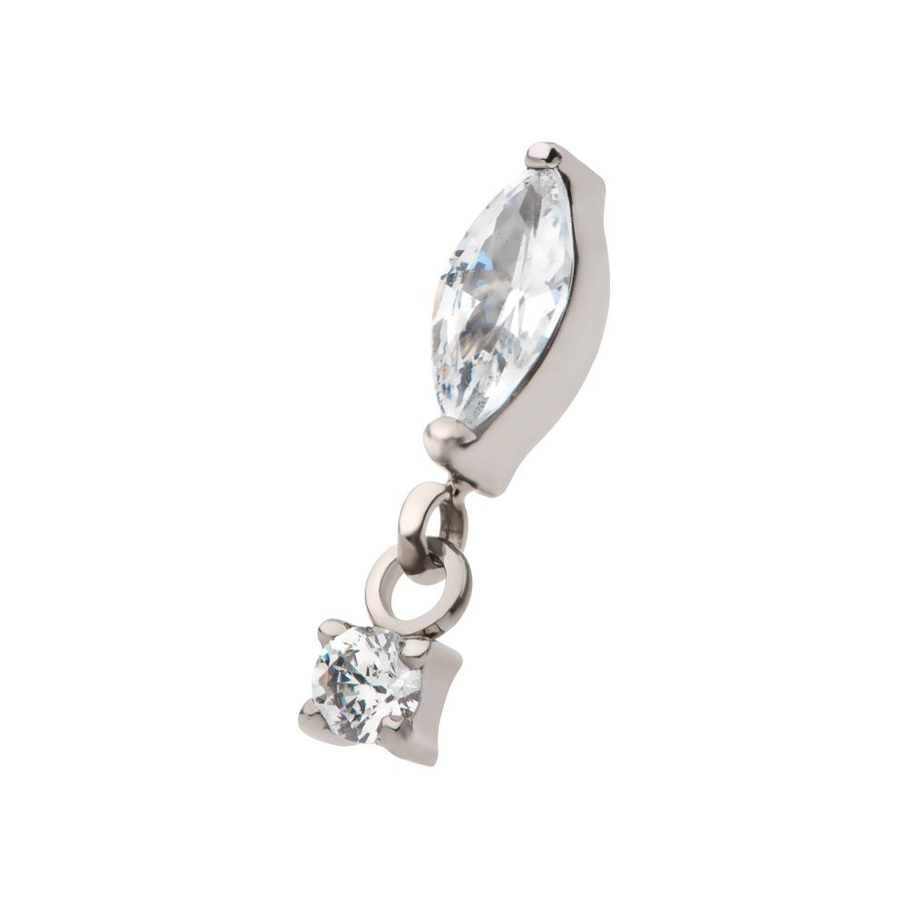 Titanium Internally Threaded Marquise CZ with Dangle Round CZ Top