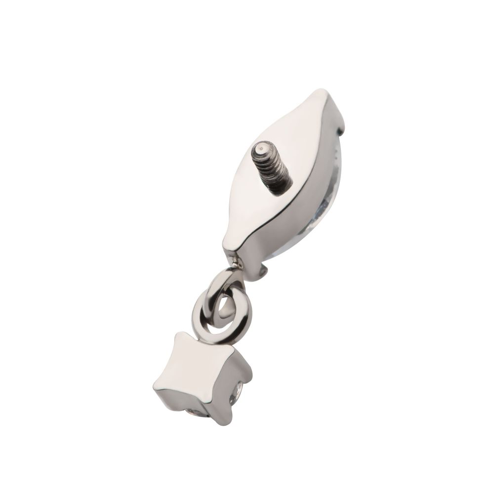Titanium Internally Threaded Marquise CZ with Dangle Round CZ Top