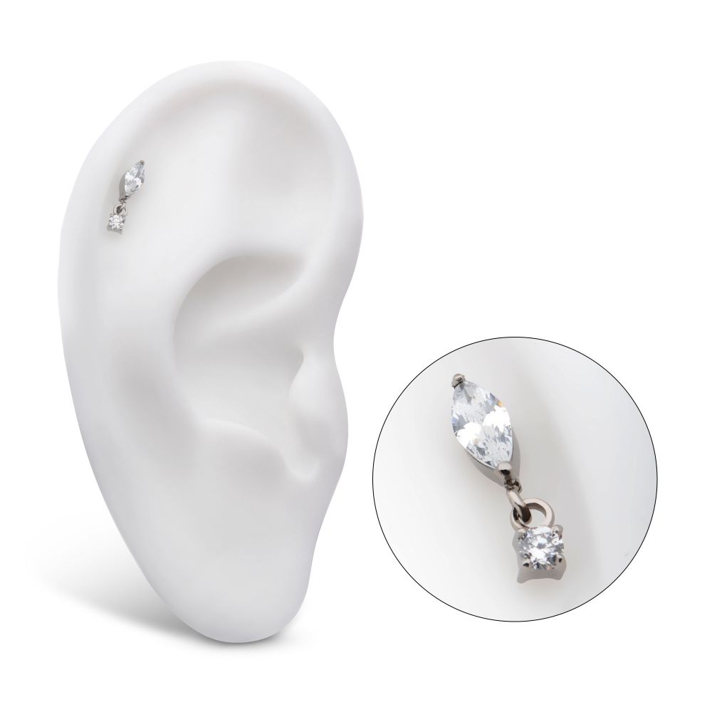Titanium Internally Threaded Marquise CZ with Dangle Round CZ Top