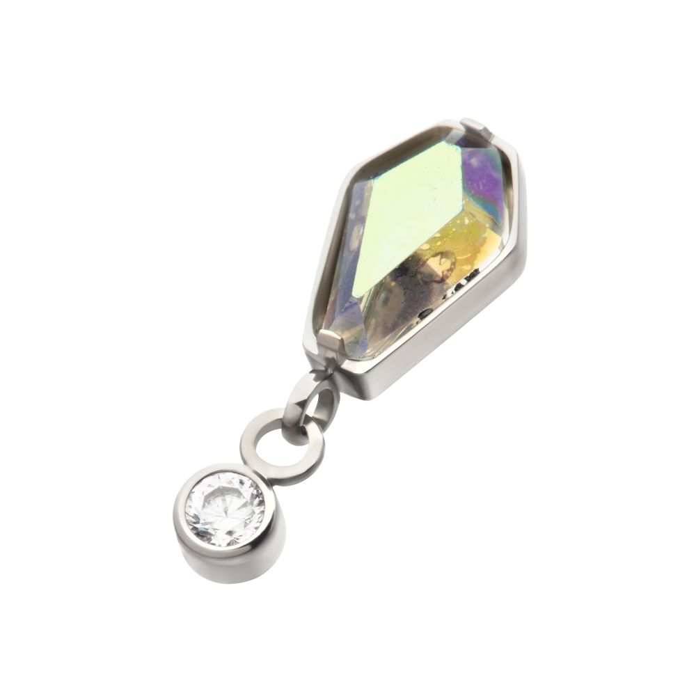 Titanium Internally Threaded Dangle Bezel Round & Coffin CZ Top