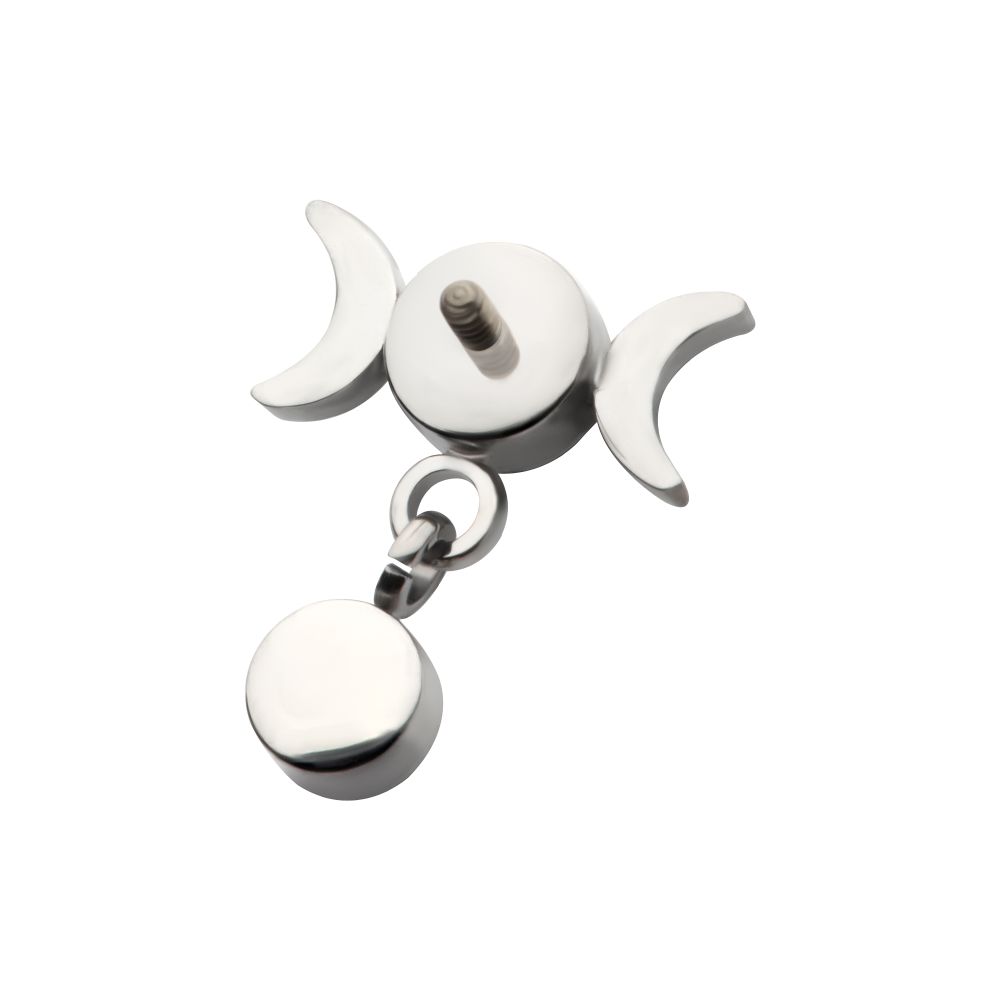 Titanium Internally Threaded Dangle Bezel Round CZ Triple Moon Phase Gem Top