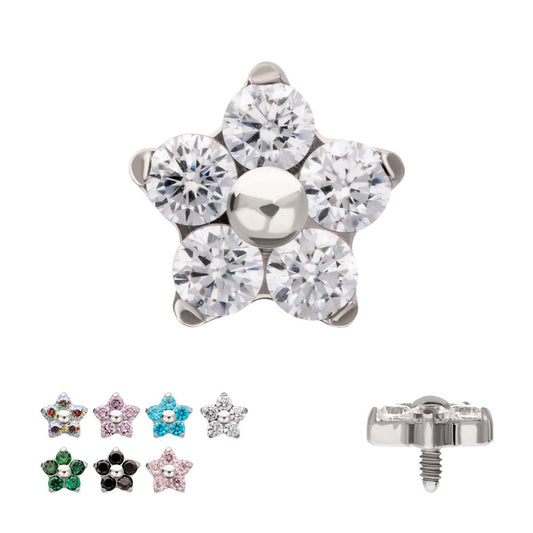 Titanium Internally Threaded Prong Set Gem 5-Petal Flower Top