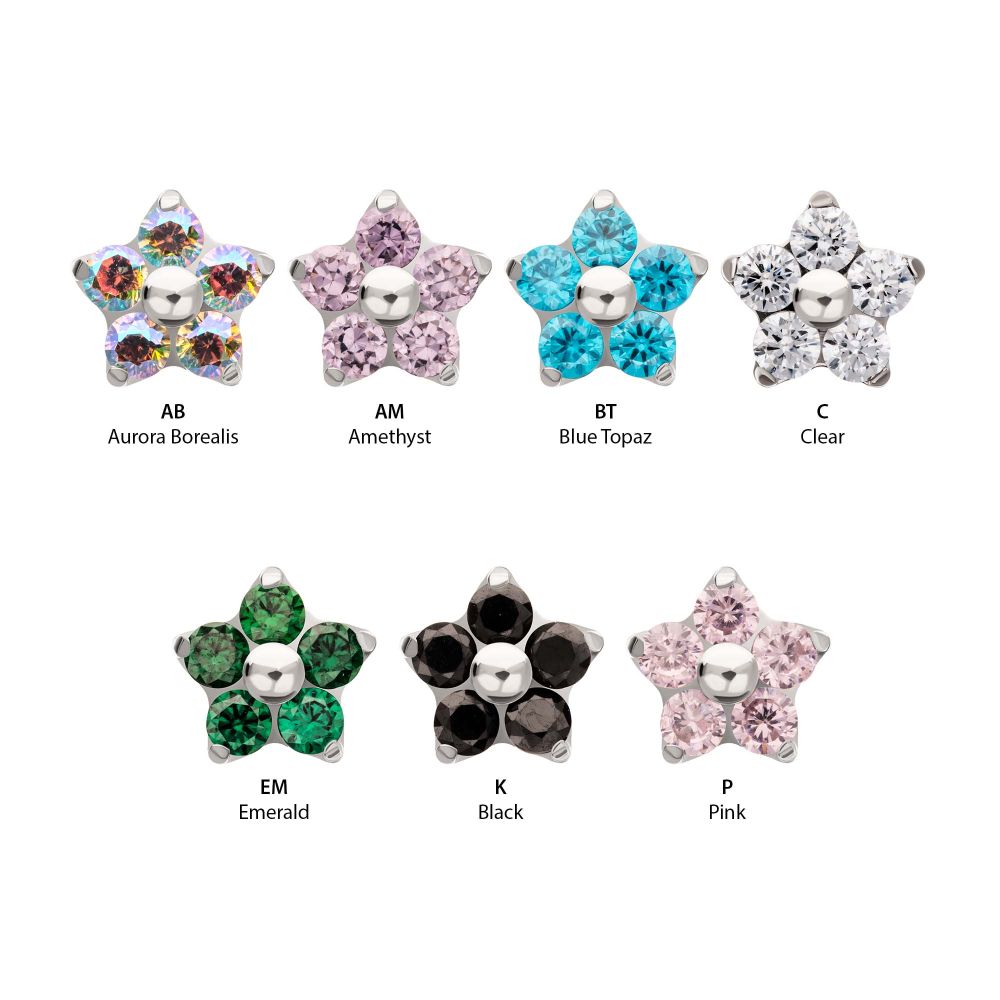 Titanium Internally Threaded Prong Set Gem 5-Petal Flower Top
