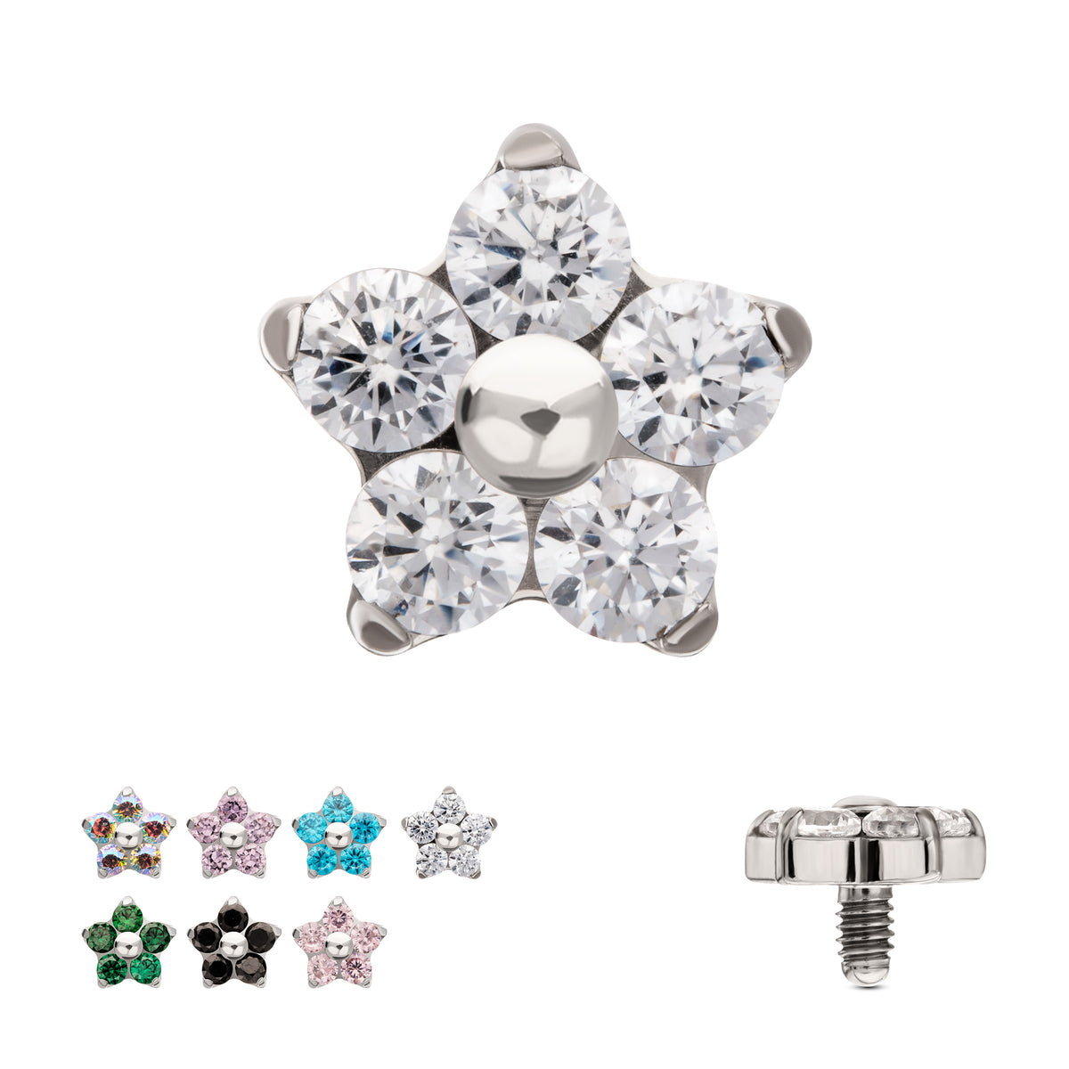 14g Titanium Internally Threaded Prong Set Gem 5-Petal Flower Top