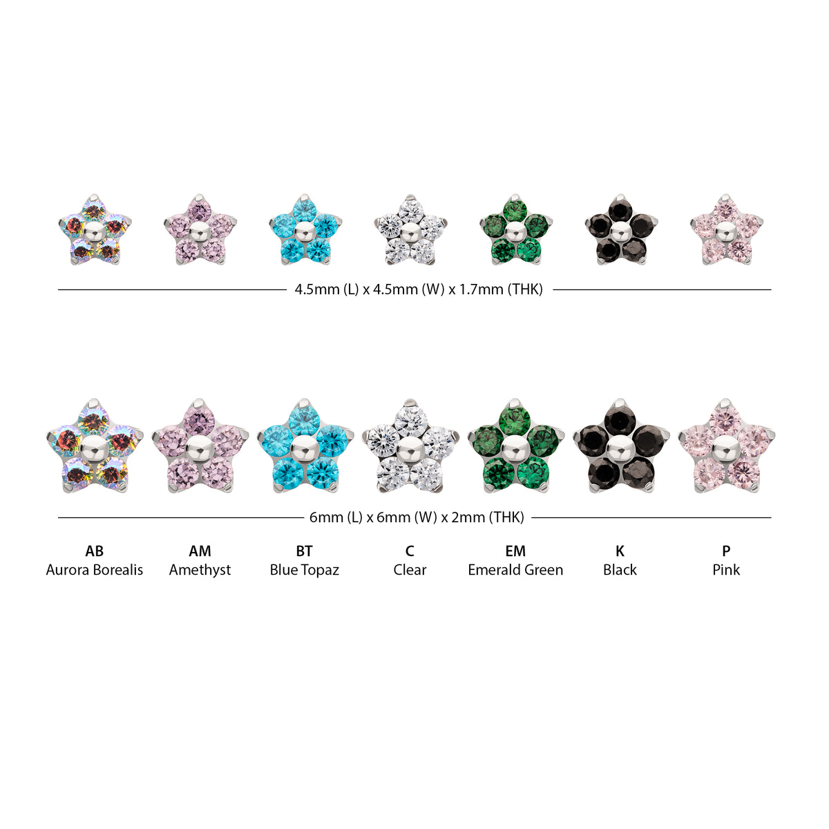 14g Titanium Internally Threaded Prong Set Gem 5-Petal Flower Top
