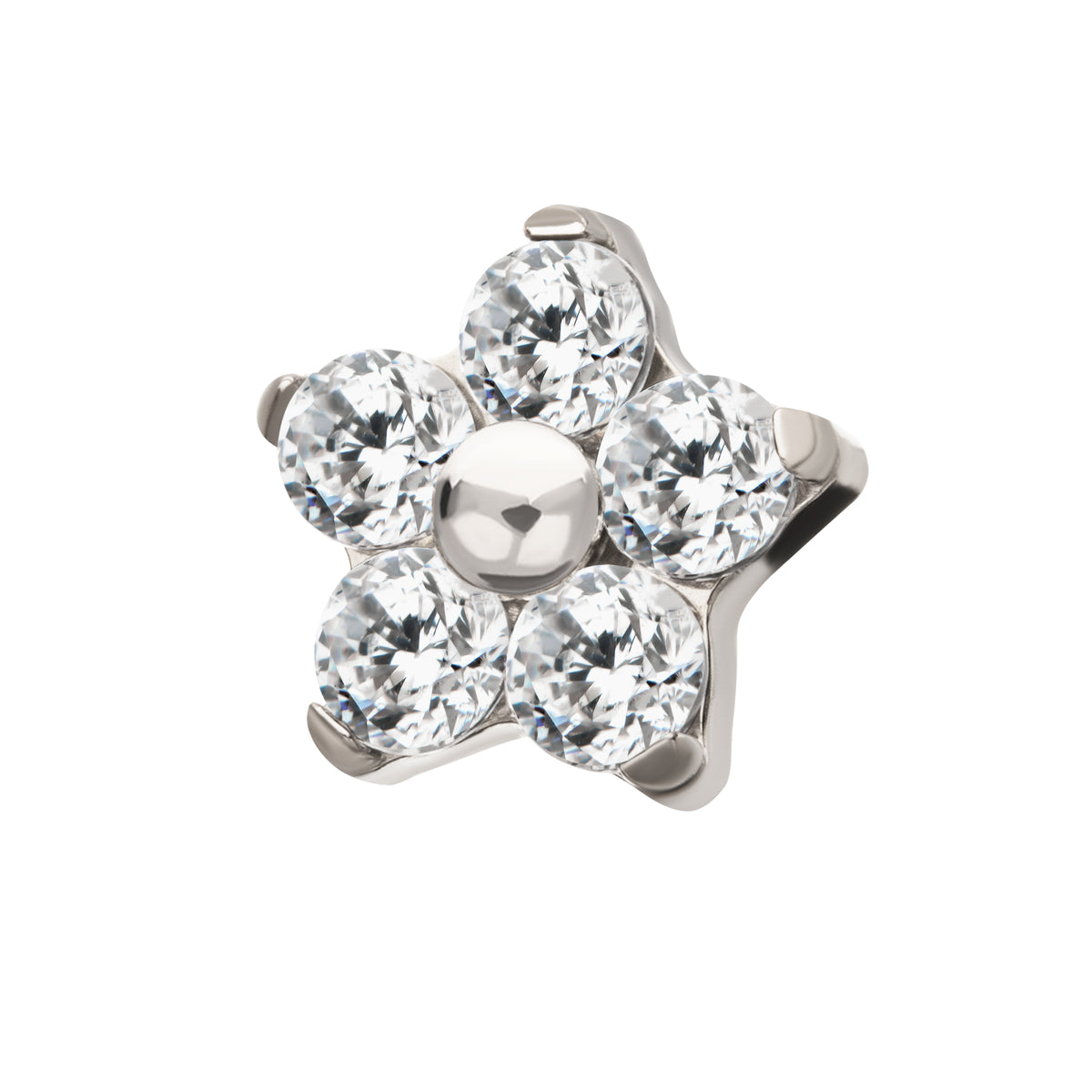 14g Titanium Internally Threaded Prong Set Gem 5-Petal Flower Top