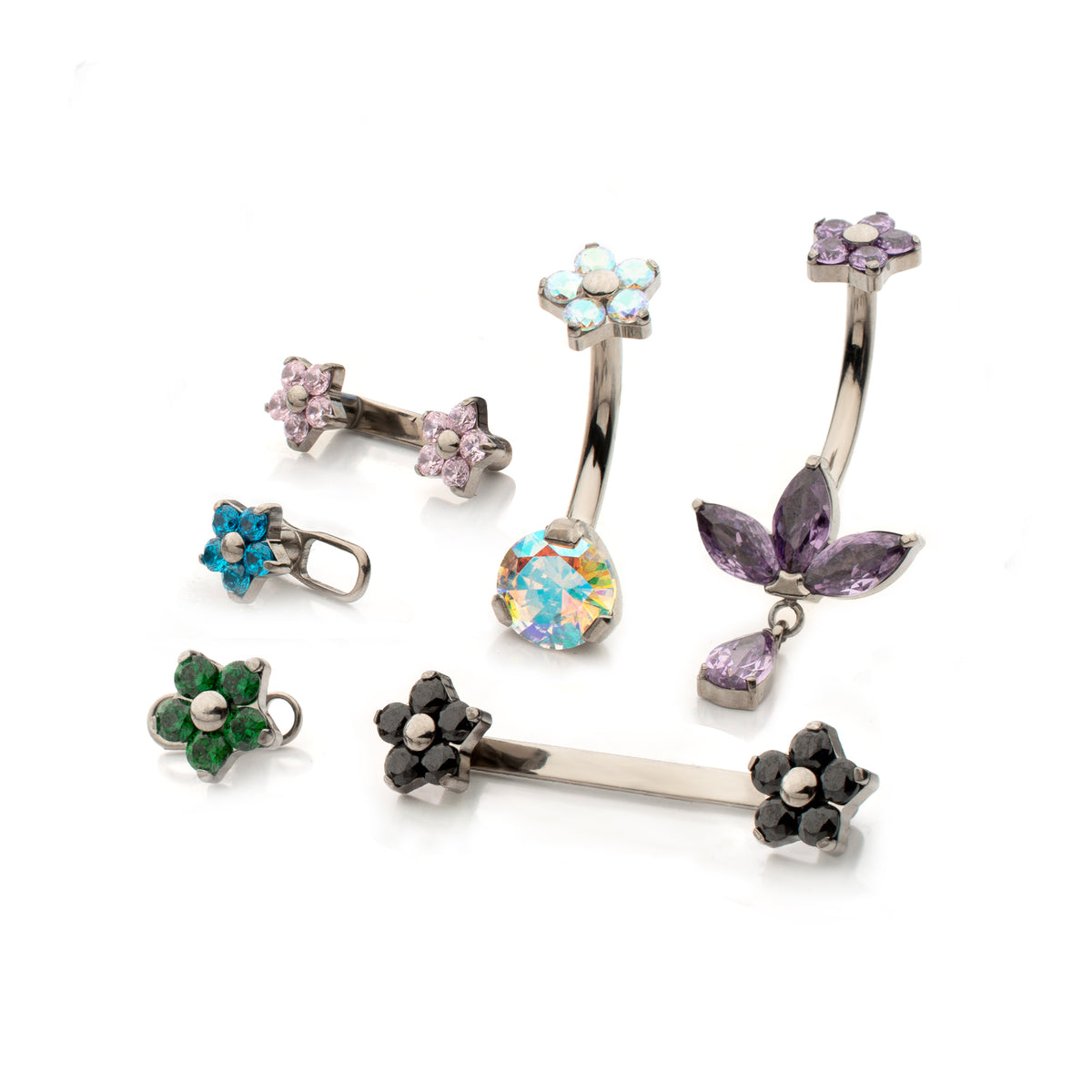 14g Titanium Internally Threaded Prong Set Gem 5-Petal Flower Top