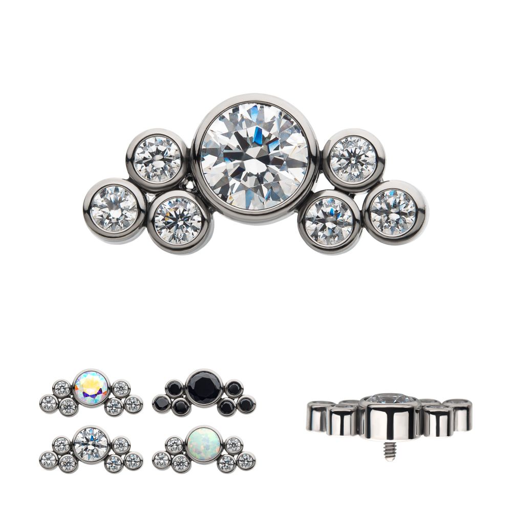 Titanium Internally Threaded 3.5mm Bezel Round CZ/Opal with 3-Gem Cluster Top