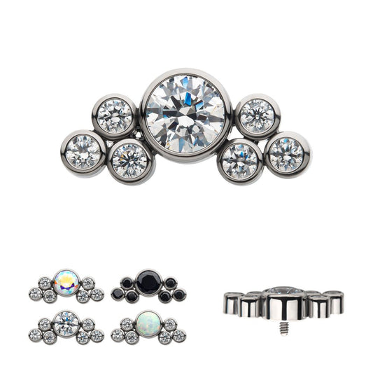 Titanium Internally Threaded 3.5mm Bezel Round CZ/Opal with 3-Gem Cluster Top