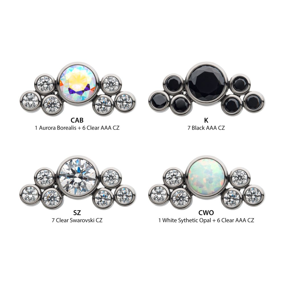Titanium Internally Threaded 3.5mm Bezel Round CZ/Opal with 3-Gem Cluster Top