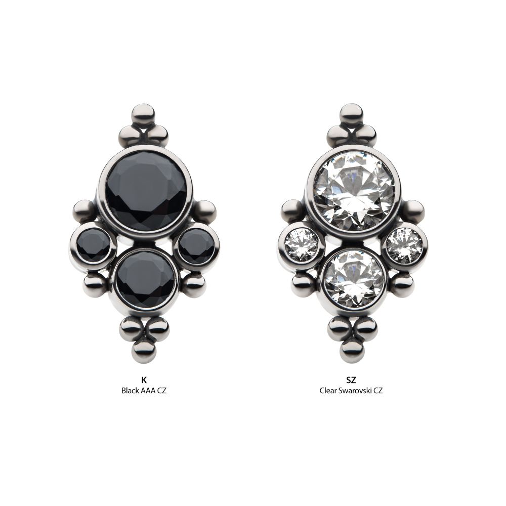 Titanium Internally Threaded with 4 Bezel Set AAA CZ/Swarovski Zirconia & Beads Cluster Top