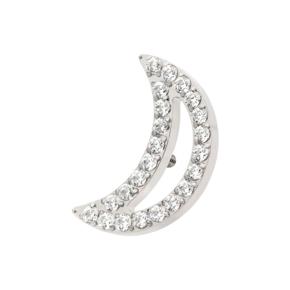 Titanium Internally Threaded Cut Out Crescent Moon Top with Pave Set Clustered CZ