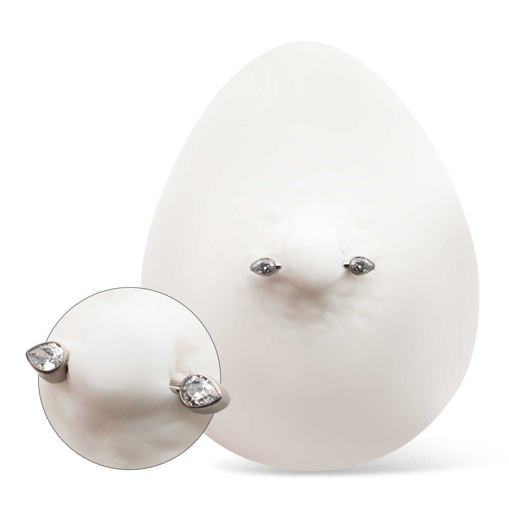 Titanium Bezel Set Teardrop Gem End Nipple Barbell (One Side Fixed, One Side Internally Threaded) | Sold by piece