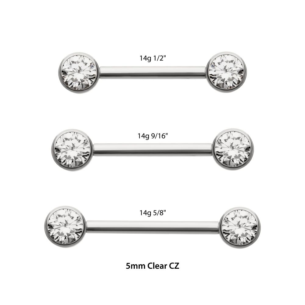 Titanium Internally Threaded Bezel Set Gem End Nipple Barbell (One Side Fixed, One Side Internally Threaded ) | Sold by piece