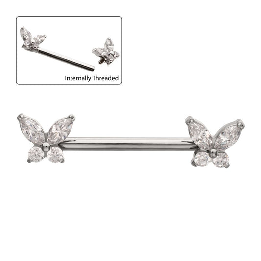 Titanium Internally Threaded Prong Set CZ Gem Triangle Shape End Nipple Barbell (One Side Fixed, One Side Internally Threaded) | Sold by piece