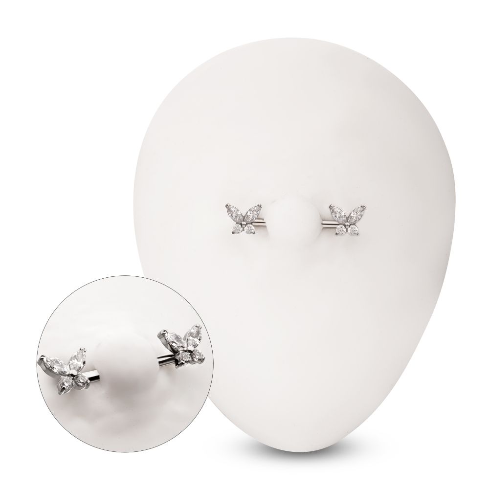 Titanium Internally Threaded Prong Set Butterfly CZ Gem End Nipple Barbell (One Side Fixed, One Side Internally Threaded) | Sold by piece