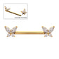24Kt Gold PVD Titanium Internally Threaded Prong Set Butterfly CZ Gem End Nipple Barbell (One Side Fixed, One Side Internally Threaded) | Sold by piece