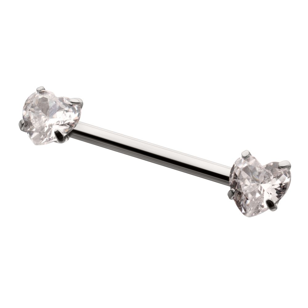Titanium Internally Threaded Prong Set Heart CZ Gem End Nipple Barbell (One Side Fixed, One Side Internally Threaded) | Sold by piece