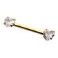 24Kt Gold PVD Titanium Internally Threaded Prong Set Heart CZ Gem End Nipple Barbell (One Side Fixed, One Side Internally Threaded) | Sold by piece