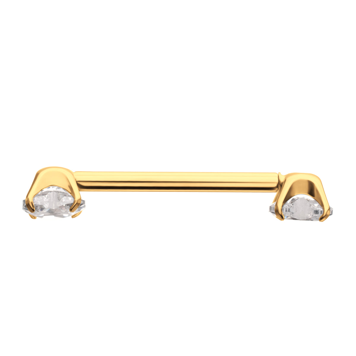24Kt Gold PVD Titanium Internally Threaded Prong Set Heart CZ Gem End Nipple Barbell (One Side Fixed, One Side Internally Threaded) | Sold by piece