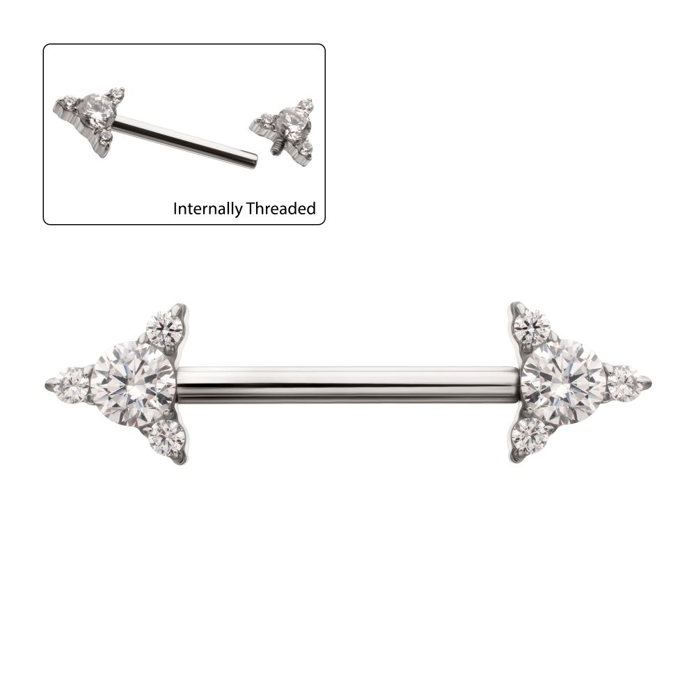Titanium Internally Threaded Prong Set CZ Gem Triangle Shape End Nipple Barbell (One Side Fixed, One Side Internally Threaded) | Sold by piece