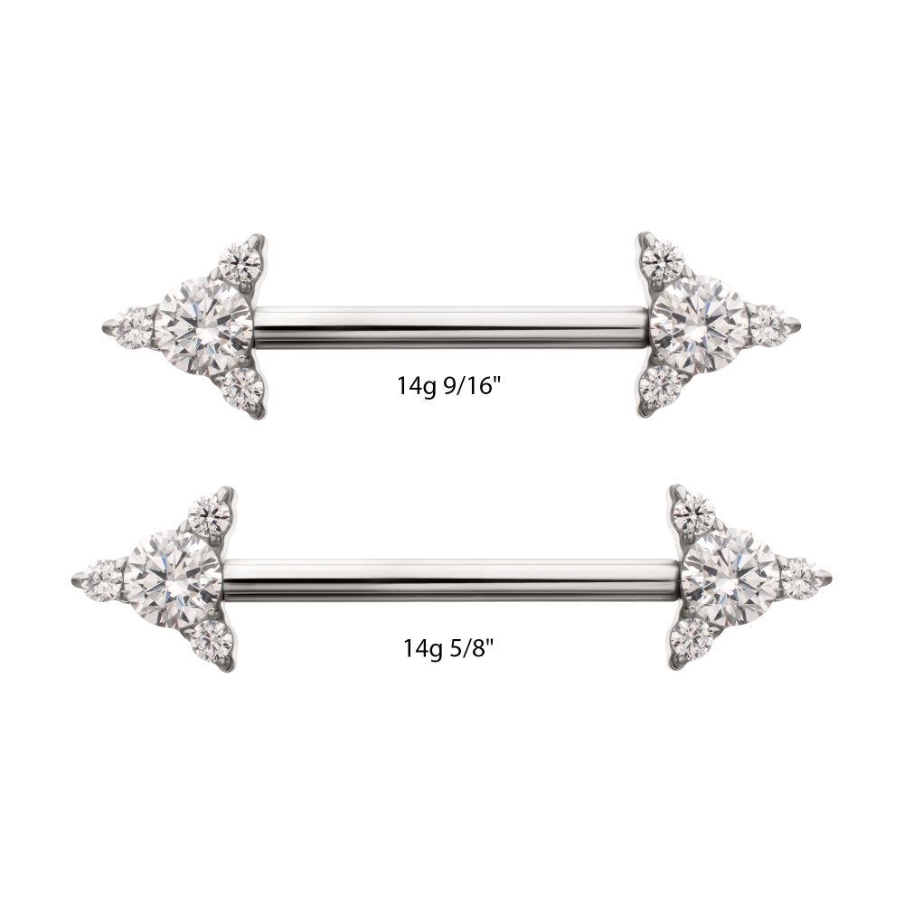 Titanium Internally Threaded Prong Set CZ Gem Triangle Shape End Nipple Barbell (One Side Fixed, One Side Internally Threaded) | Sold by piece