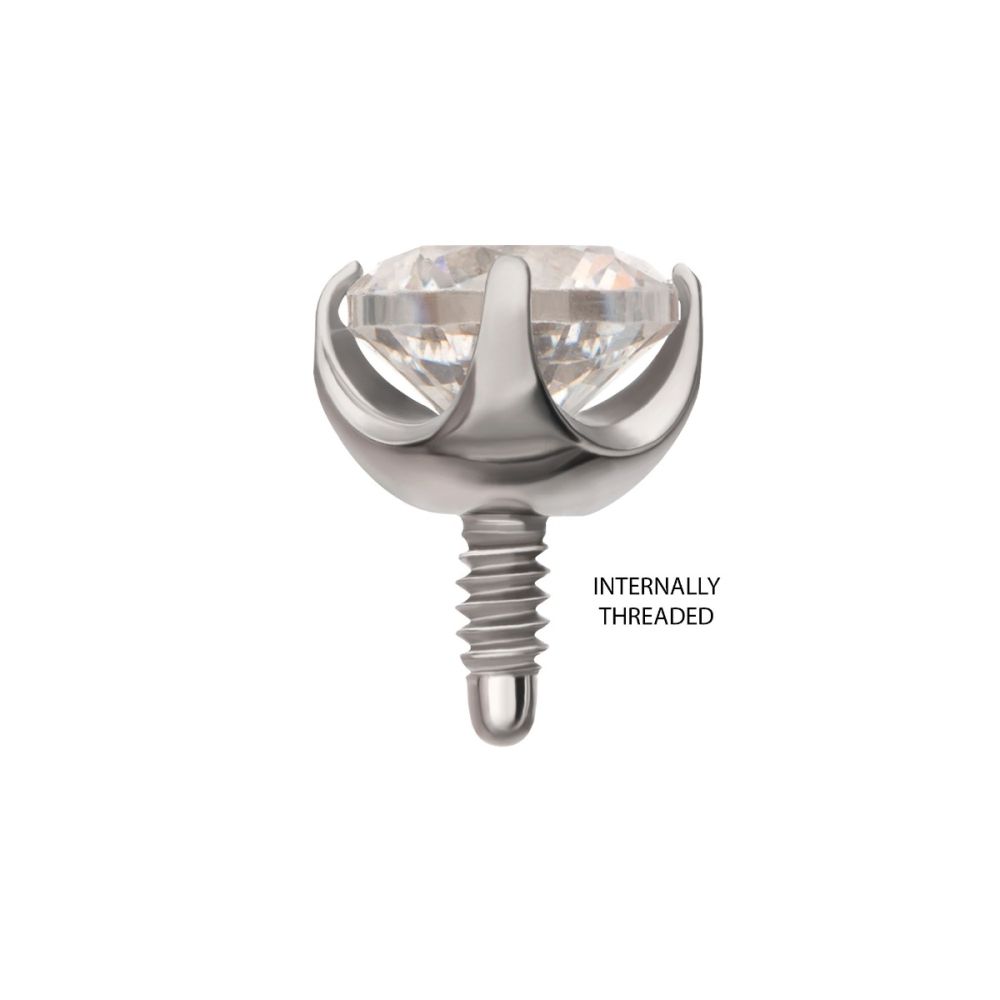 Titanium-Internally Threaded Low Profile 4 Prong Round Gem Top