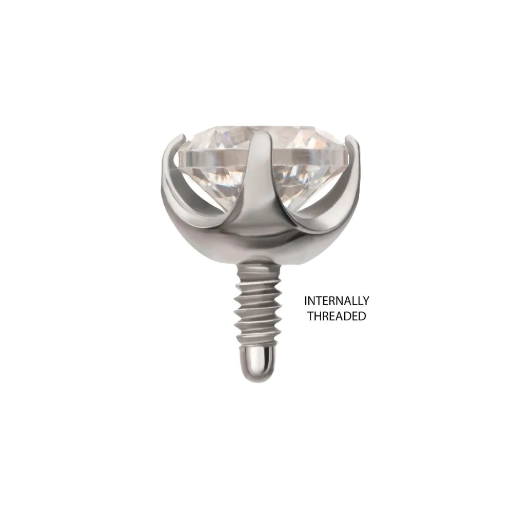 STERILIZED Titanium Internally Threaded Low Profile 4 Prong Round Gem Top